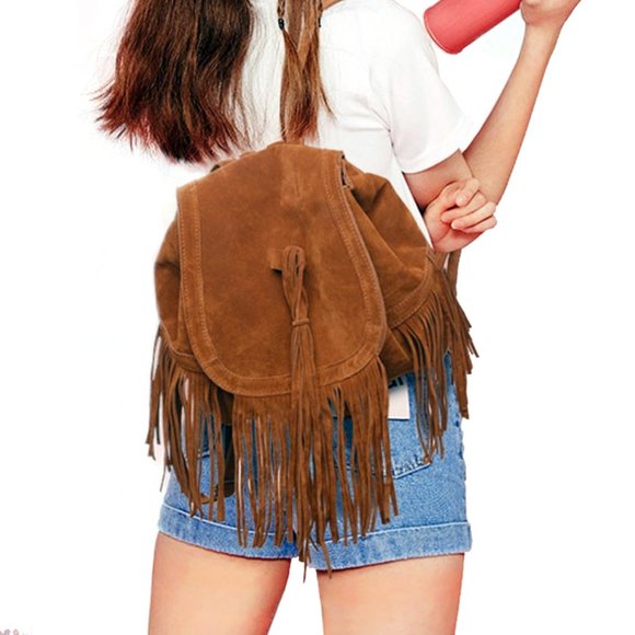 Native Western Fringe Tassel Suede Gypsy Backpack main image 7